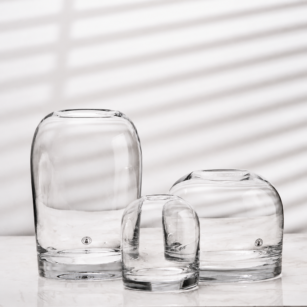 Colección Hikari transparente: jarrón alto, mediano y pequeño